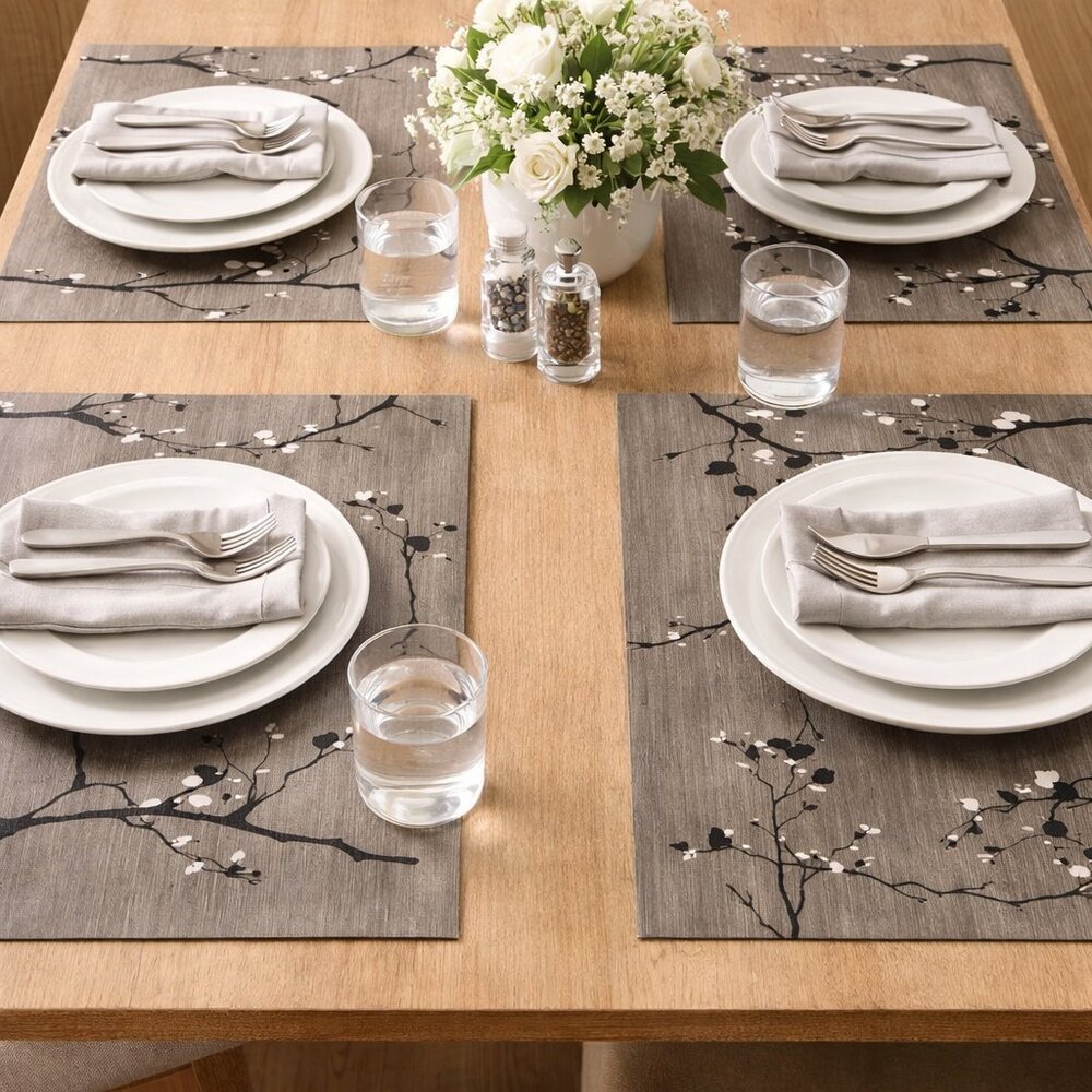 SET OF 4 Easy Clean Tree Abstract Vintage HEAT RESISTANT TABLE PLACEMENTS Wooden